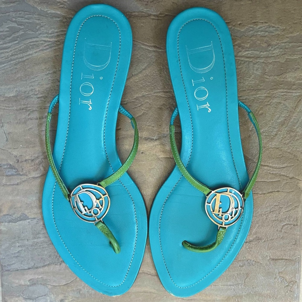 Turquoise Dior Logo Sandals